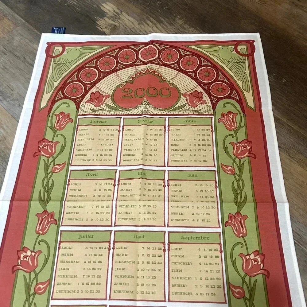 Beauville French Art Nouveau Design Year 2000 100% Cotton Tea Towel New